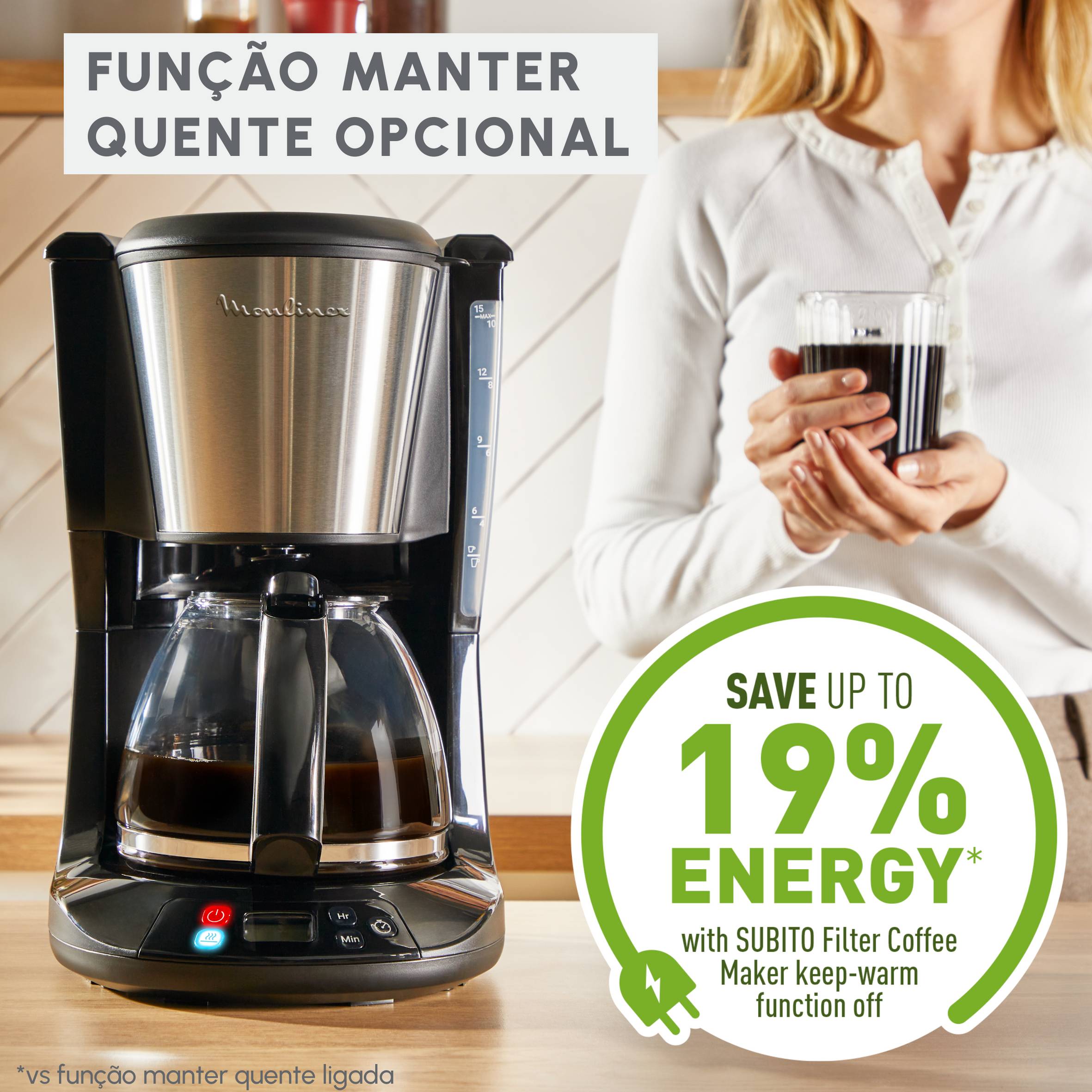 Subito, Cafeteira de Filtro, Função Manter Quente Opcional, Temporizador, Preto e Inox