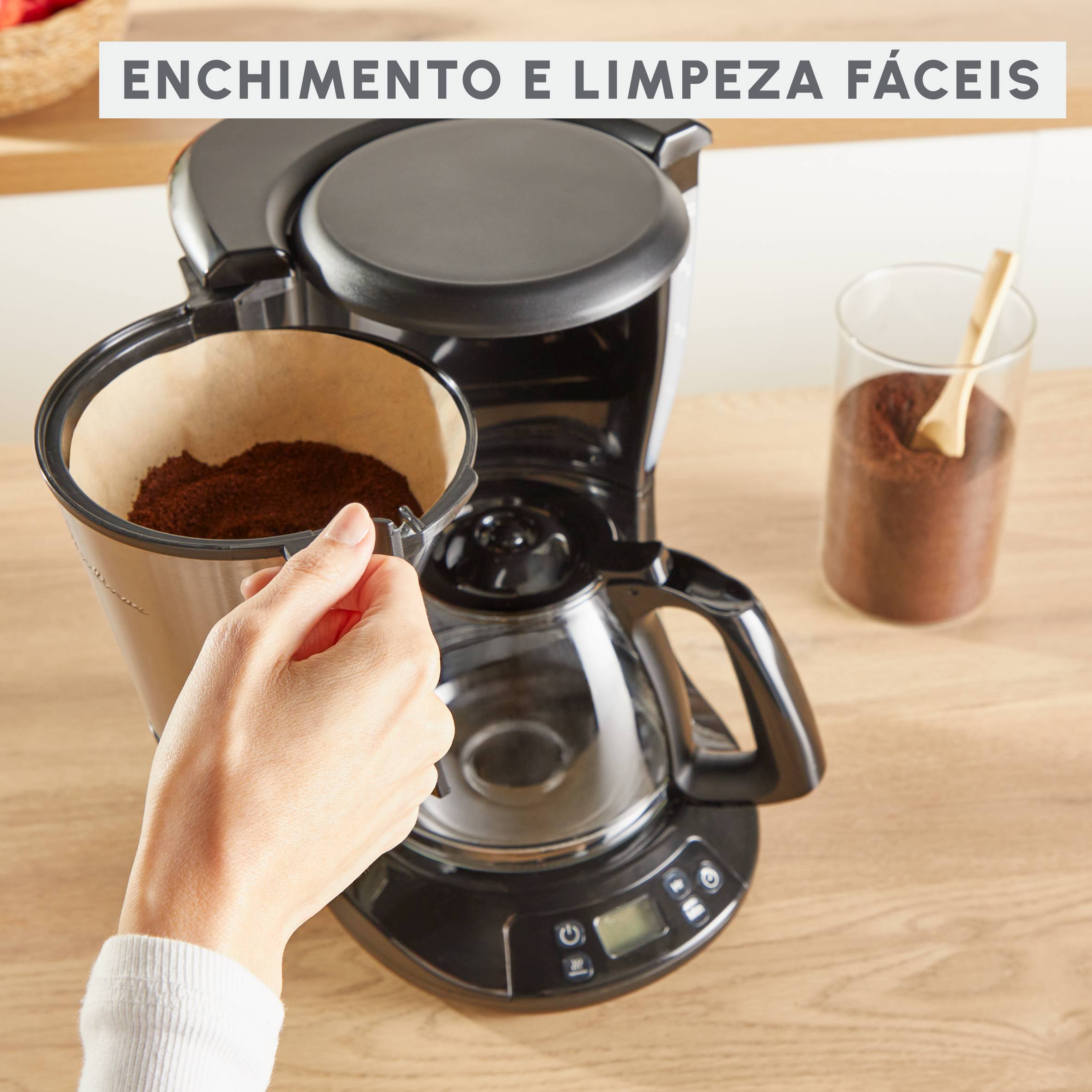 Subito, Cafeteira de Filtro, Função Manter Quente Opcional, Temporizador, Preto e Inox