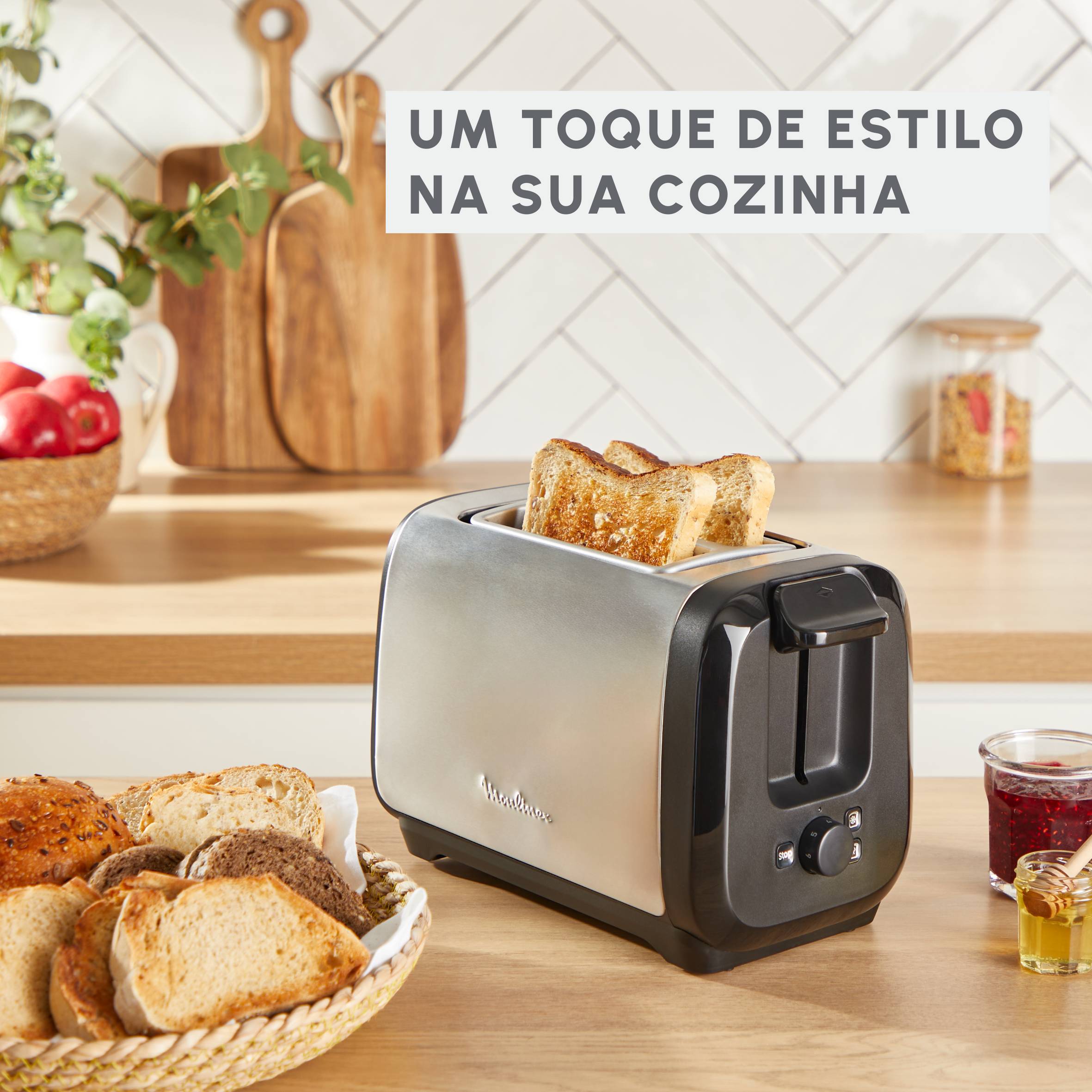 Subito, Torradeira de 2 Fendas, Tostagem Mais Rápida, Eficiência Energética, Preto e Inox