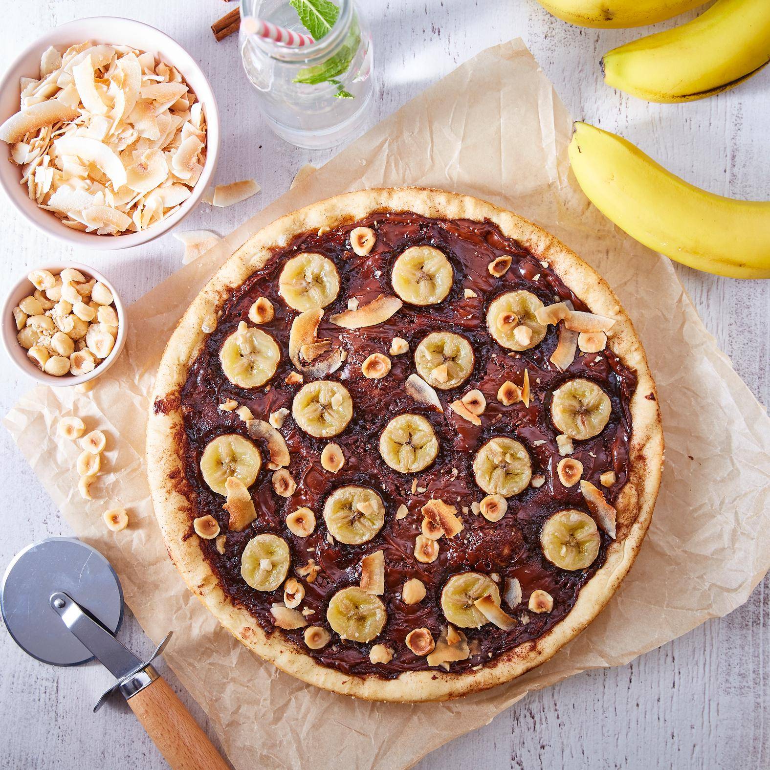 Pizza doce com creme de chocolate e banana - Receita Easy Fry XL Surface | Moulinex