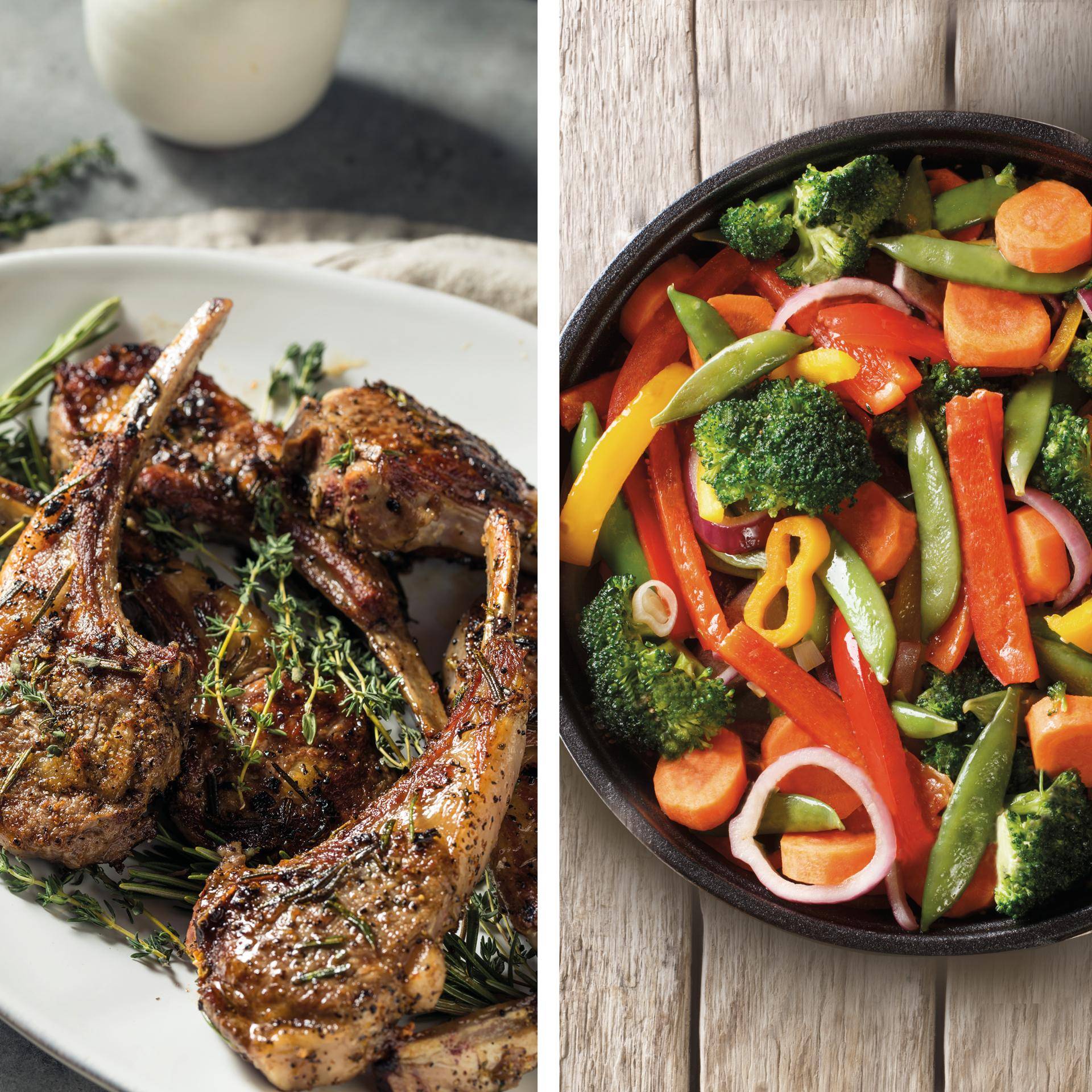 Costeletas de borrego e legumes assados - Receita Dual EasyFry&Grill | Moulinex
