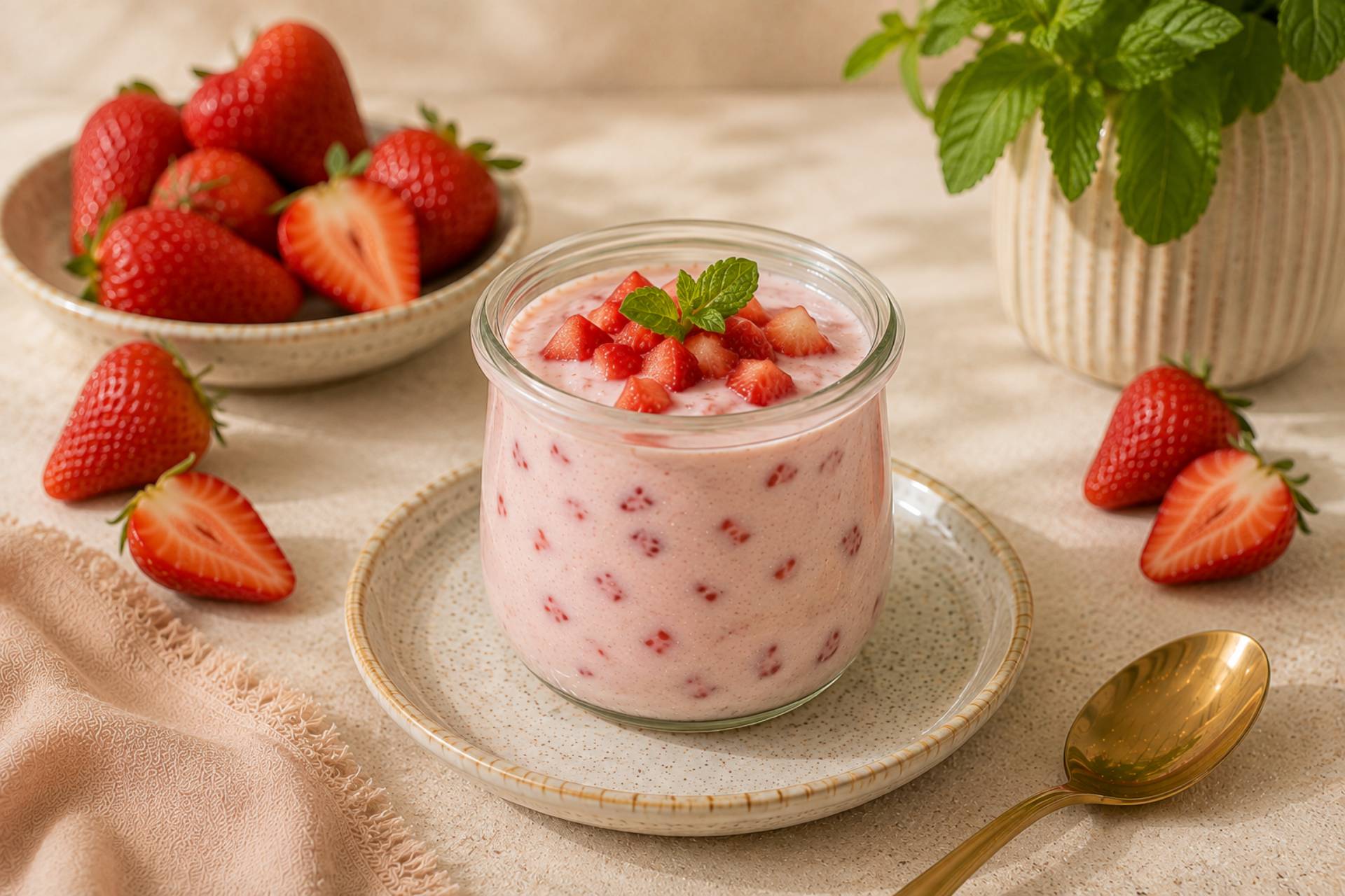 Frozen yogurt de morango e hortelã - Receita Freezi | Moulinex