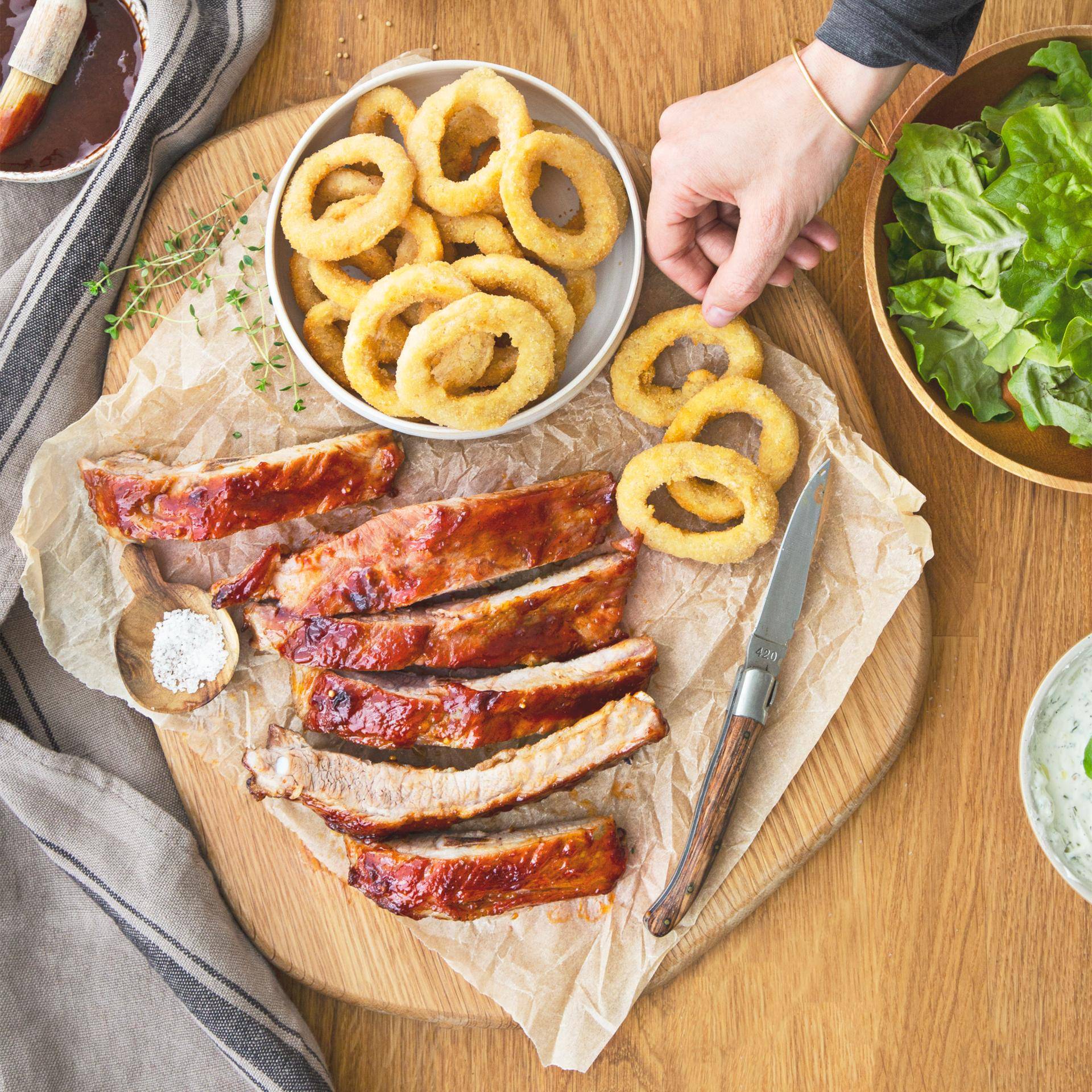 Entrecosto e aros de cebola - Receita Dual EasyFry&Grill | Moulinex