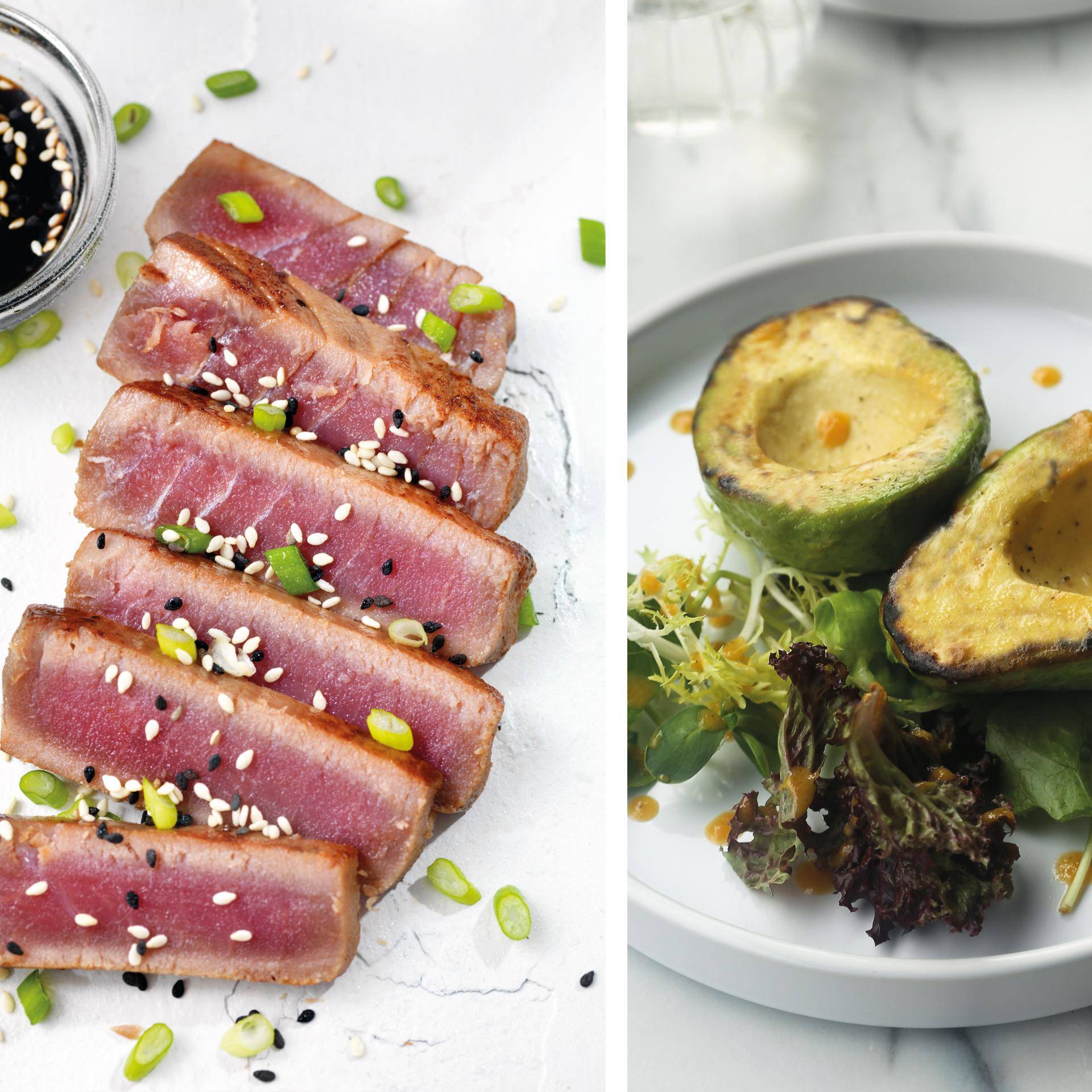 Atum grelhado com sementes de sésamo e abacate - Receita Dual EasyFry&Grill | Moulinex