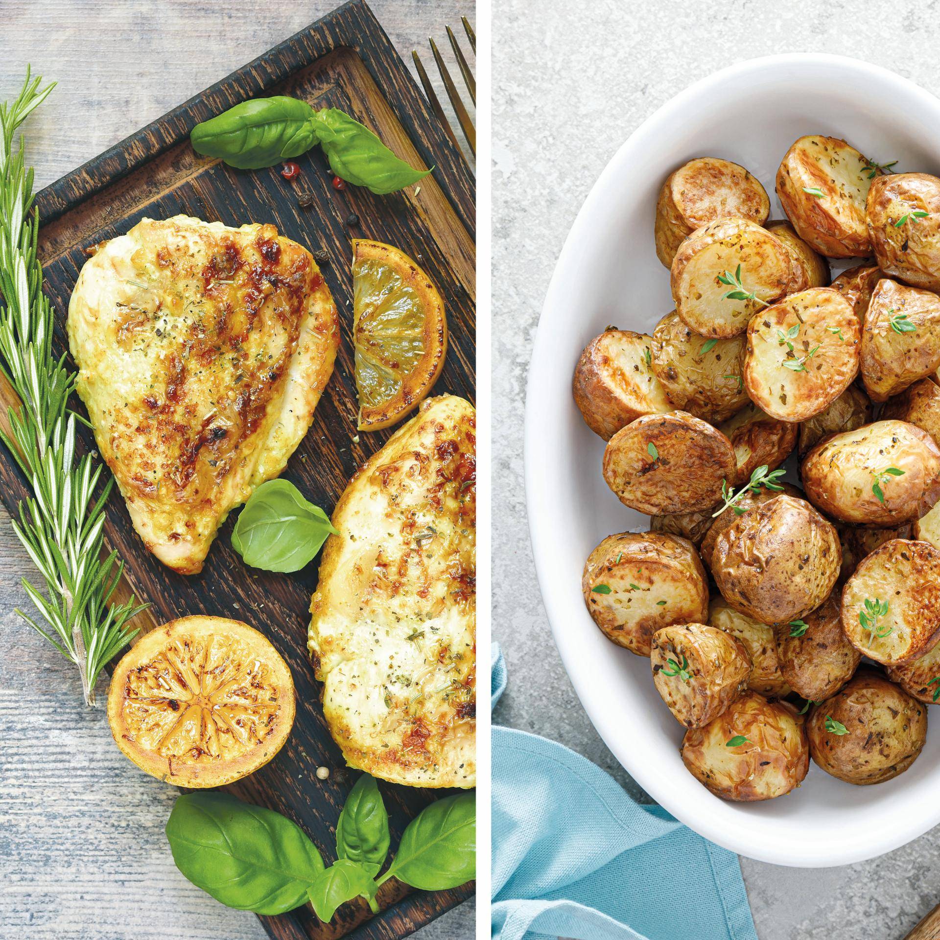 Frango grelhado grego e batatas com limão - Receita Dual EasyFry&Grill | Moulinex
