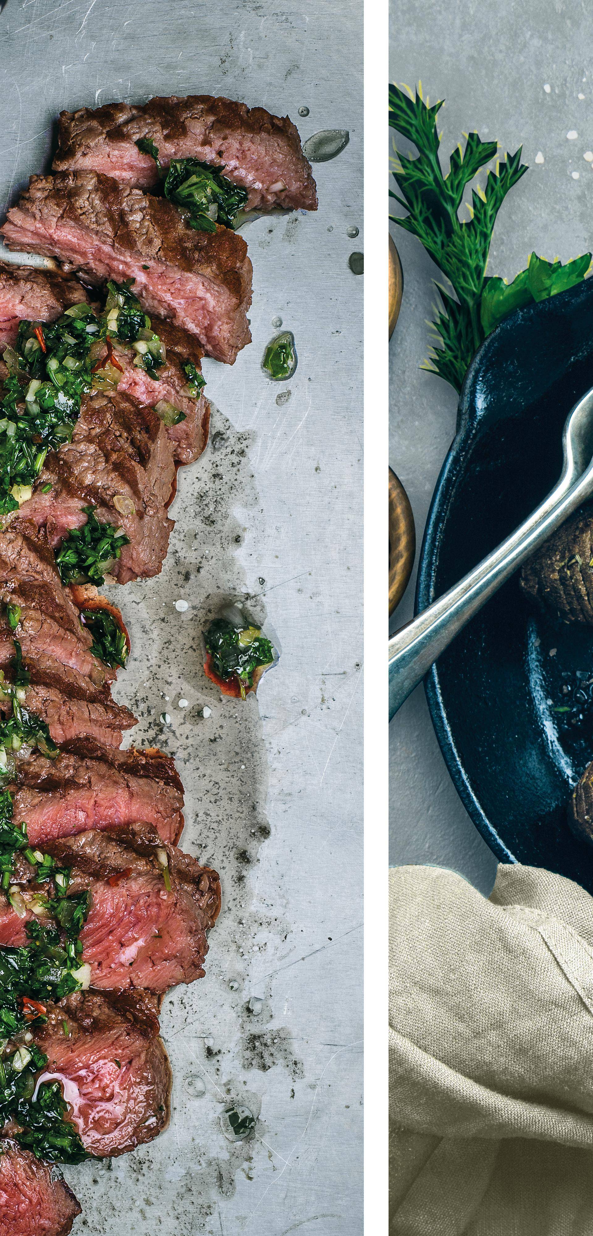 Chimichurri de carne de vaca e batatas-doces hasselback - Receita Easy Fry XL Surface | Moulinex