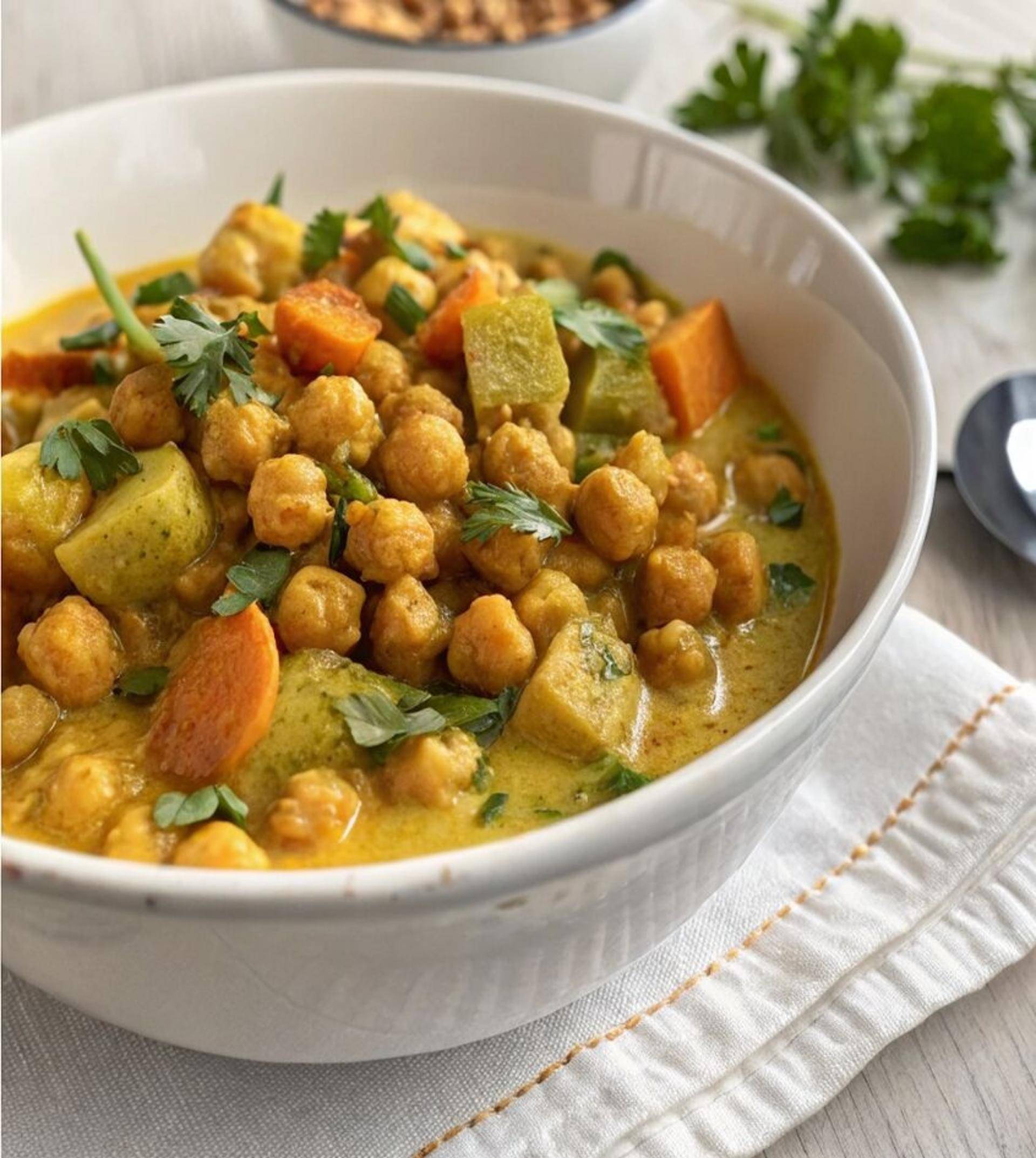 Caril de Legumes com grão-de-bico crocante - Receita Companion Connect | Moulinex