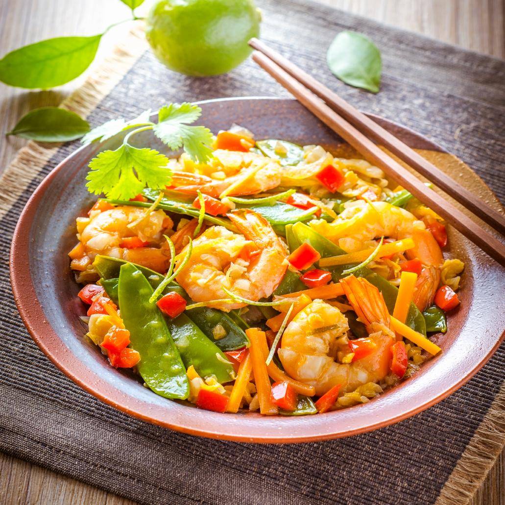 Gambas salteadas com legumes - Receita Companion Connect | Moulinex