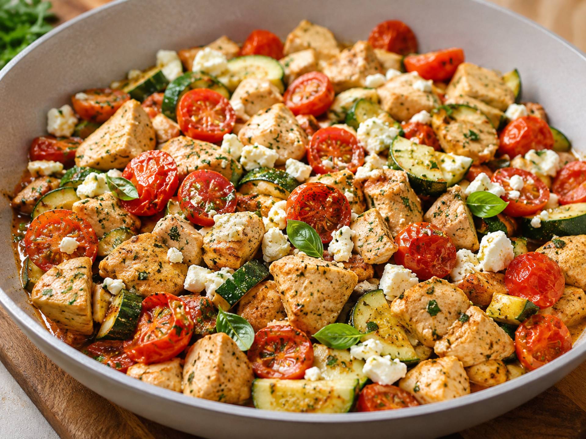 Frango mediterrânico com tomate, courgette e feta - Receita Companion Connect XL | Moulinex